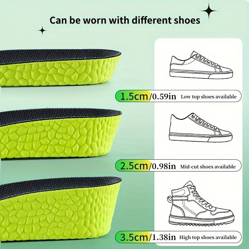 Comfort Height Boost Insoles for Sneakers, Men's & Women's Footwear, with EVA material for sweat absorption and odor resistance, plus invisible elastic design for enhanced support.