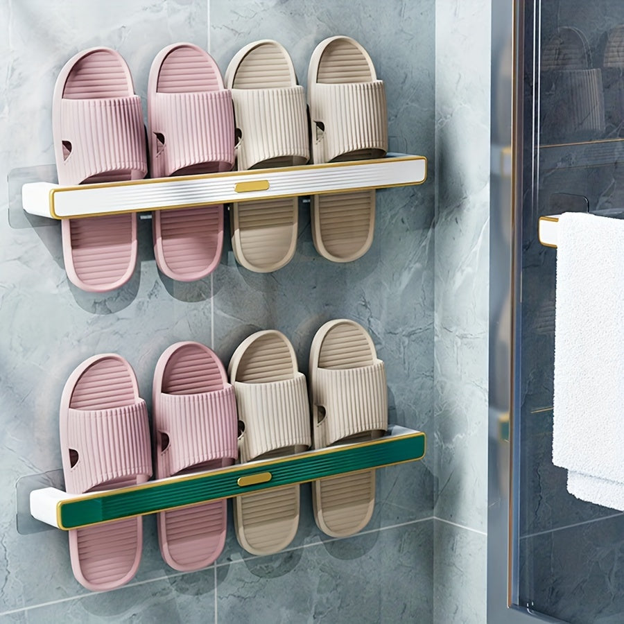 Wall-mounted slipper rack shelf with non-perforated design, waterproof and moisture-proof for storing towels and other items. Versatile for use in kitchens, living rooms, and various environments.