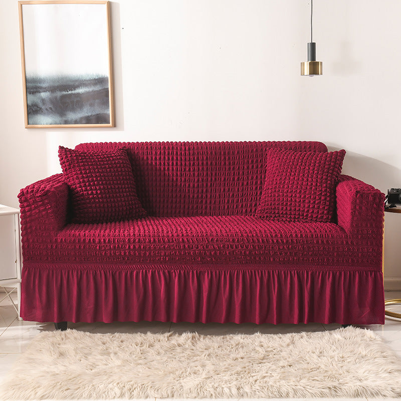 Stretch sofa slipcover with skirt, washable and durable, universal fit.