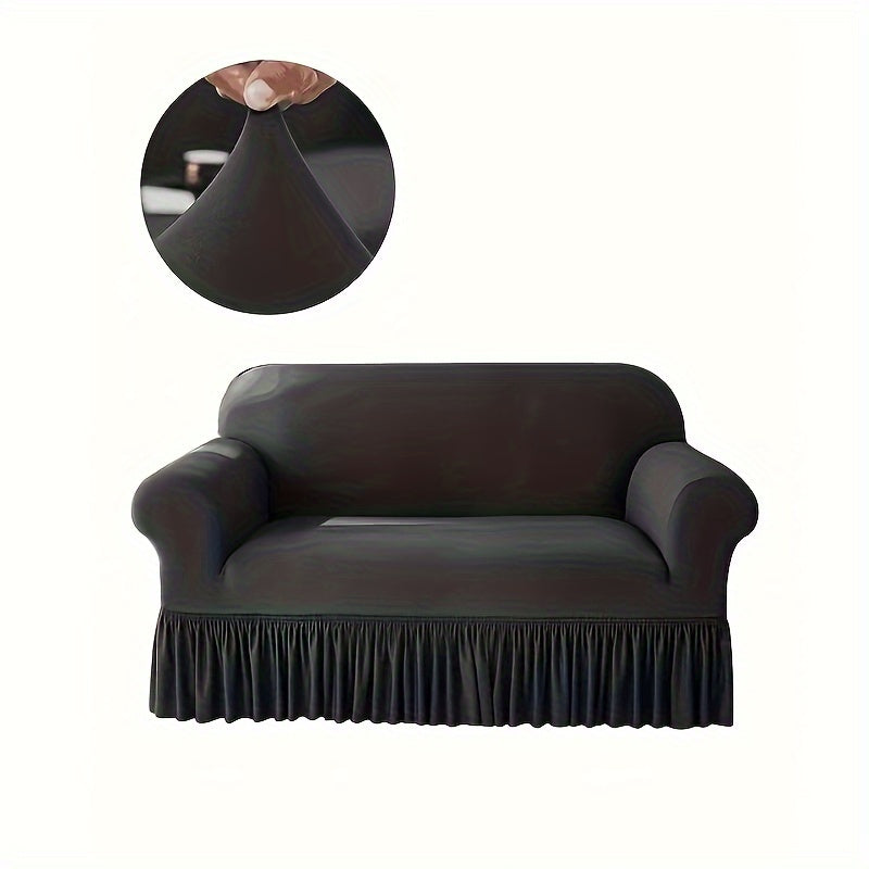 High stretch sofa cover with skirt, spandex slipcover for living room, fits single to four-seater sofas, dustproof, non-slip, modern and durable.