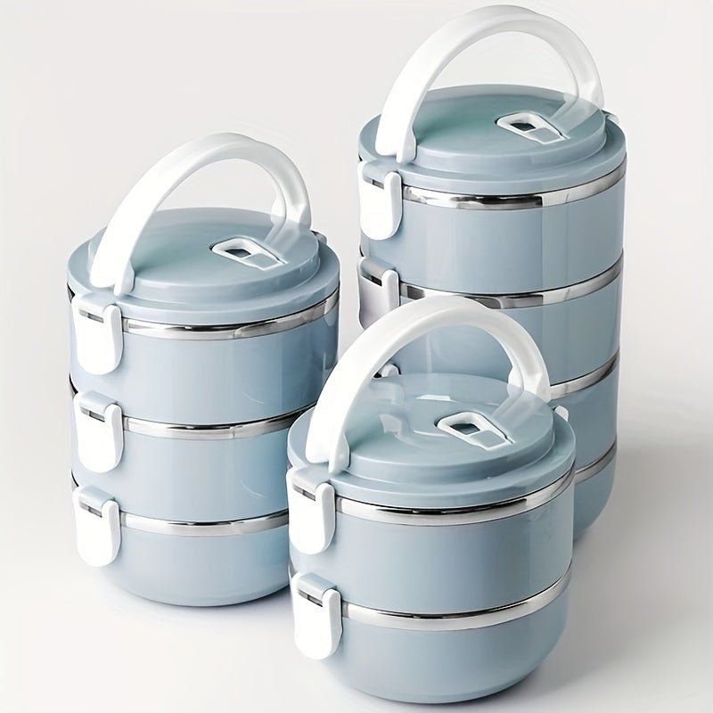 One-Tier Insulated Bento Box Set made of Stainless Steel - Features a Cylindrical Shape with a Lid, Ideal for Office, School, Camping, Picnics. Hand Wash Only. Perfect for Kitchen Storage Container, Capacity of 1400ml.