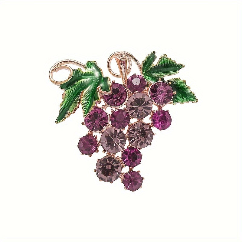 Stylish Purple Grape Brooch embellished with shimmering Rhinestones - Made of Alloy, Distinctive Irregular Design, Quirky Fashion Accessory for Ladies