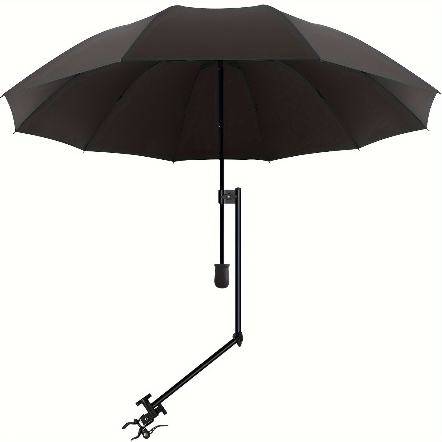 Portable sun umbrella with UPF50+ protection, adjustable clamp, manual open/close, UV-resistant polyester fabric, iron shaft - ideal for beach chair, golf cart, stroller.