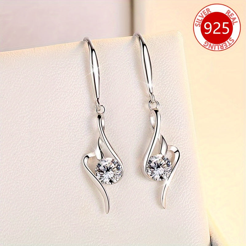 Elegant 925 Sterling Silver Dangle Earrings featuring Stunning Clear Zirconia Stones - Ideal for Any Occasion, from Casual to Formal.