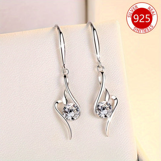 Elegant 925 Sterling Silver Dangle Earrings featuring Stunning Clear Zirconia Stones - Ideal for Any Occasion, from Casual to Formal.