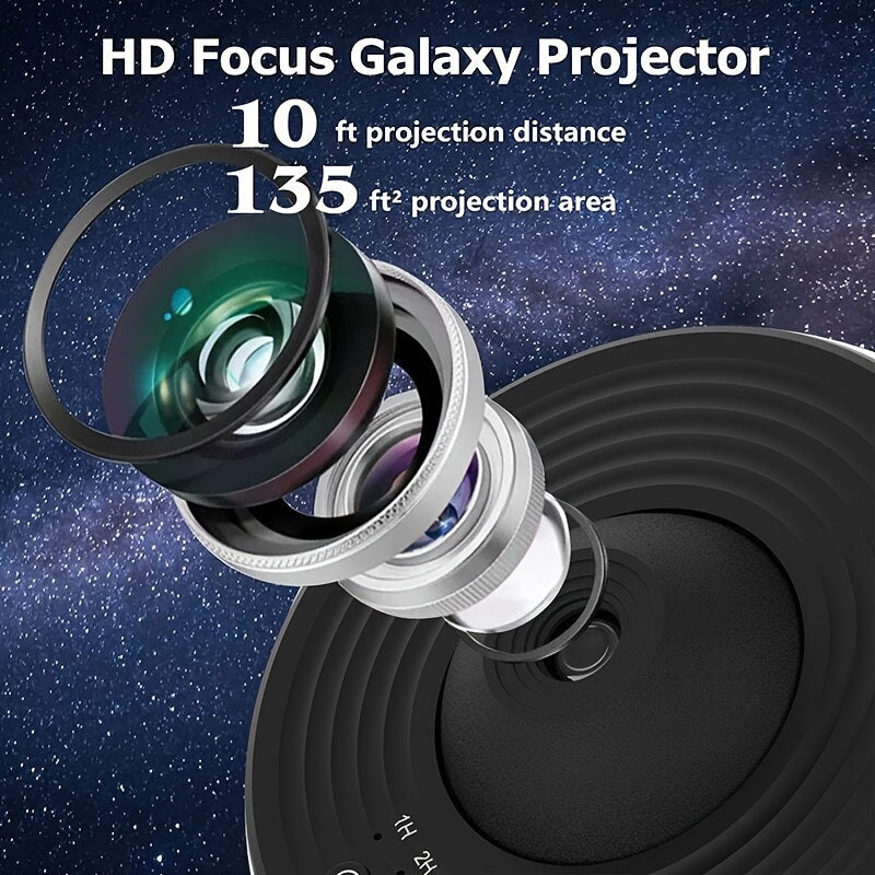 Galaxy projector light with 360° rotation, 12 HD film pieces for a starry bedroom atmosphere, ideal Valentine's Day gift.