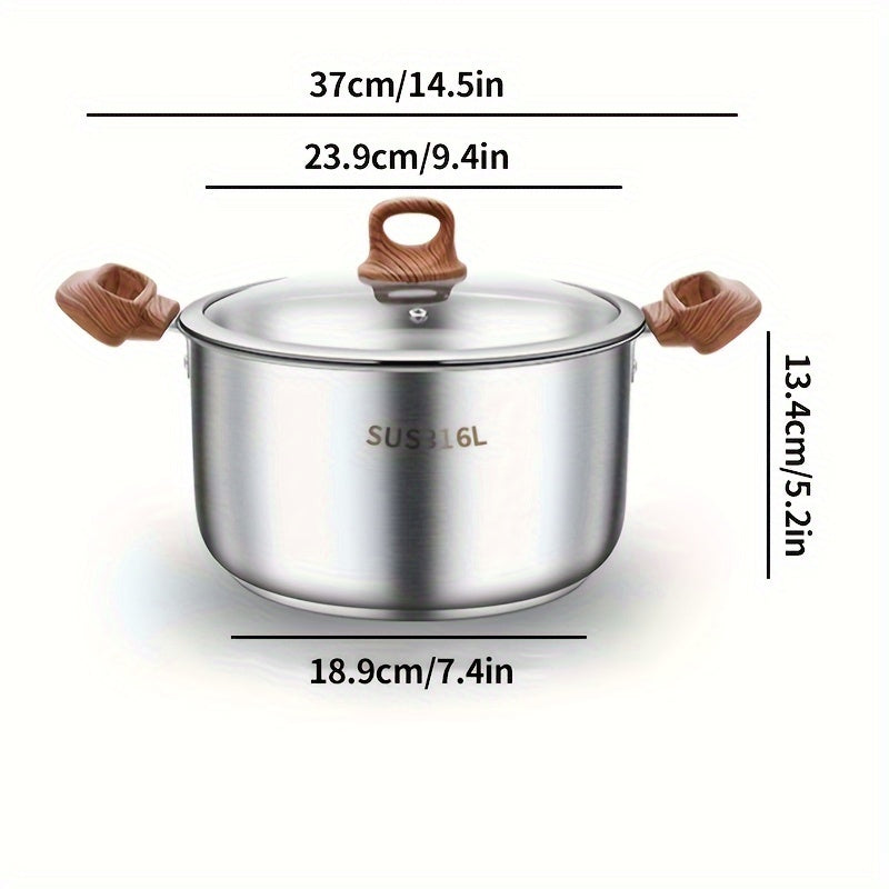 Large Stainless Steel Soup Pot with Thick Bottom & Glass Lid - Ideal for Making Stews, Sauces & Reheating - Stylish Addition to Any Home or Restaurant