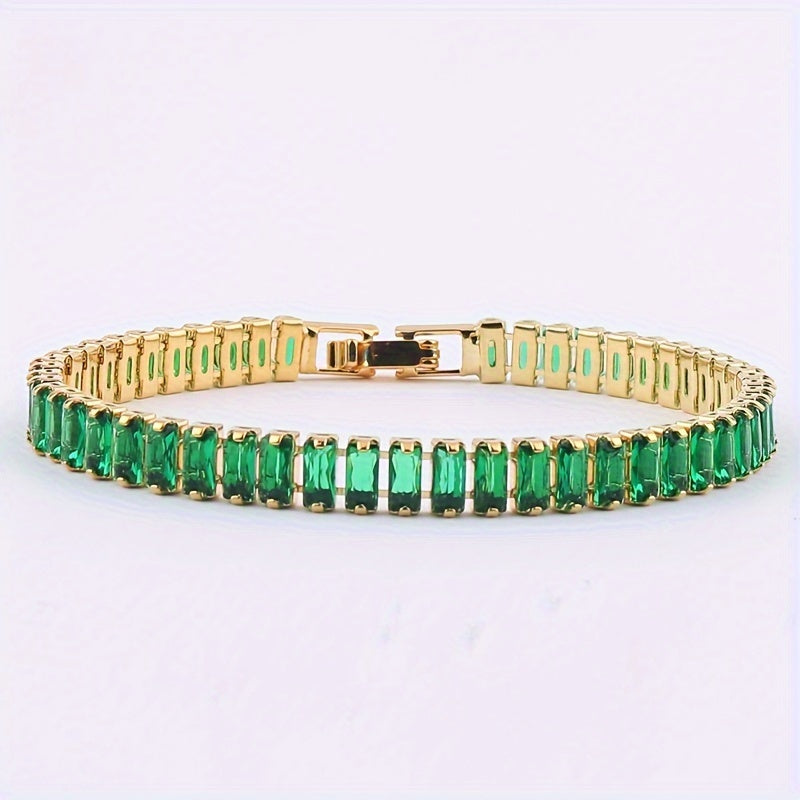 Elegant Women's Bracelet Decorated by Hand with Colorful Synthetic Zirconia, Copper and Golden Plating