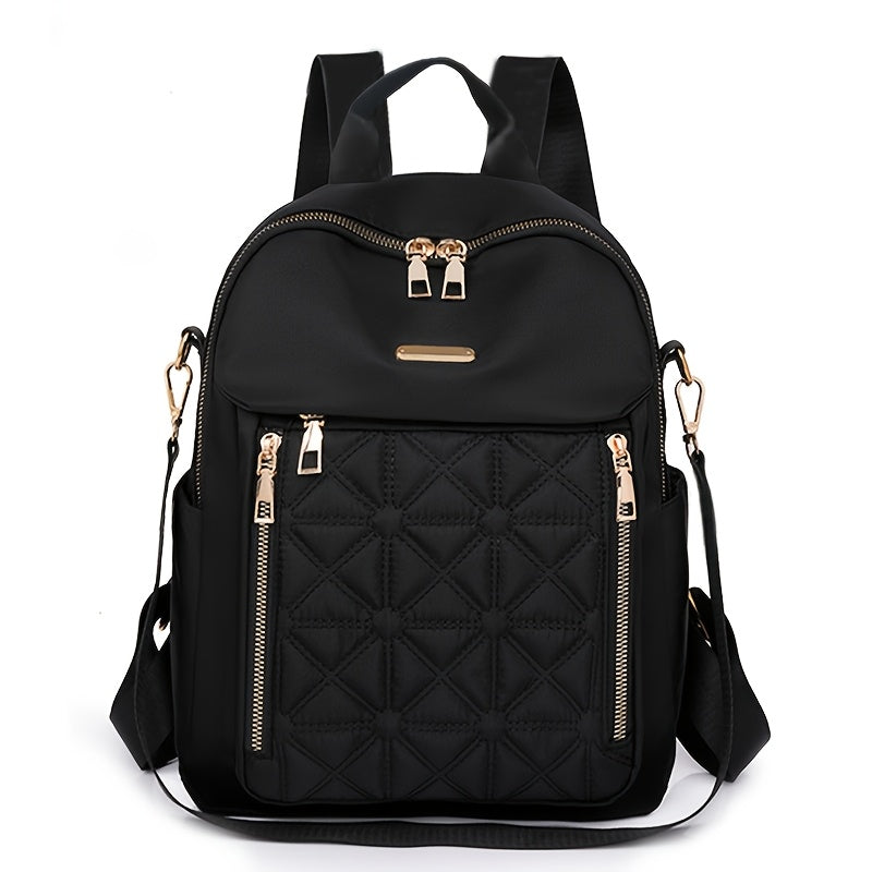 Fashionable nylon backpack with zipper closure and soft shell laptop bag.