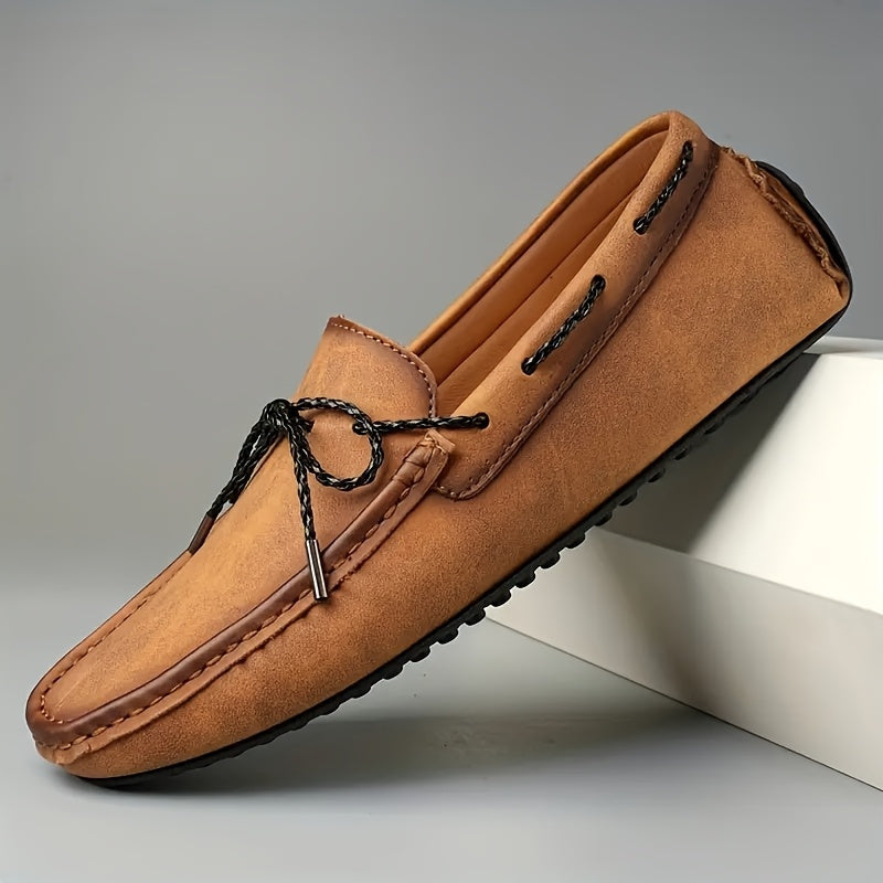 Men's bowknot moccasin loafers, comfy non-slip slip-on driving shoes for spring and summer.