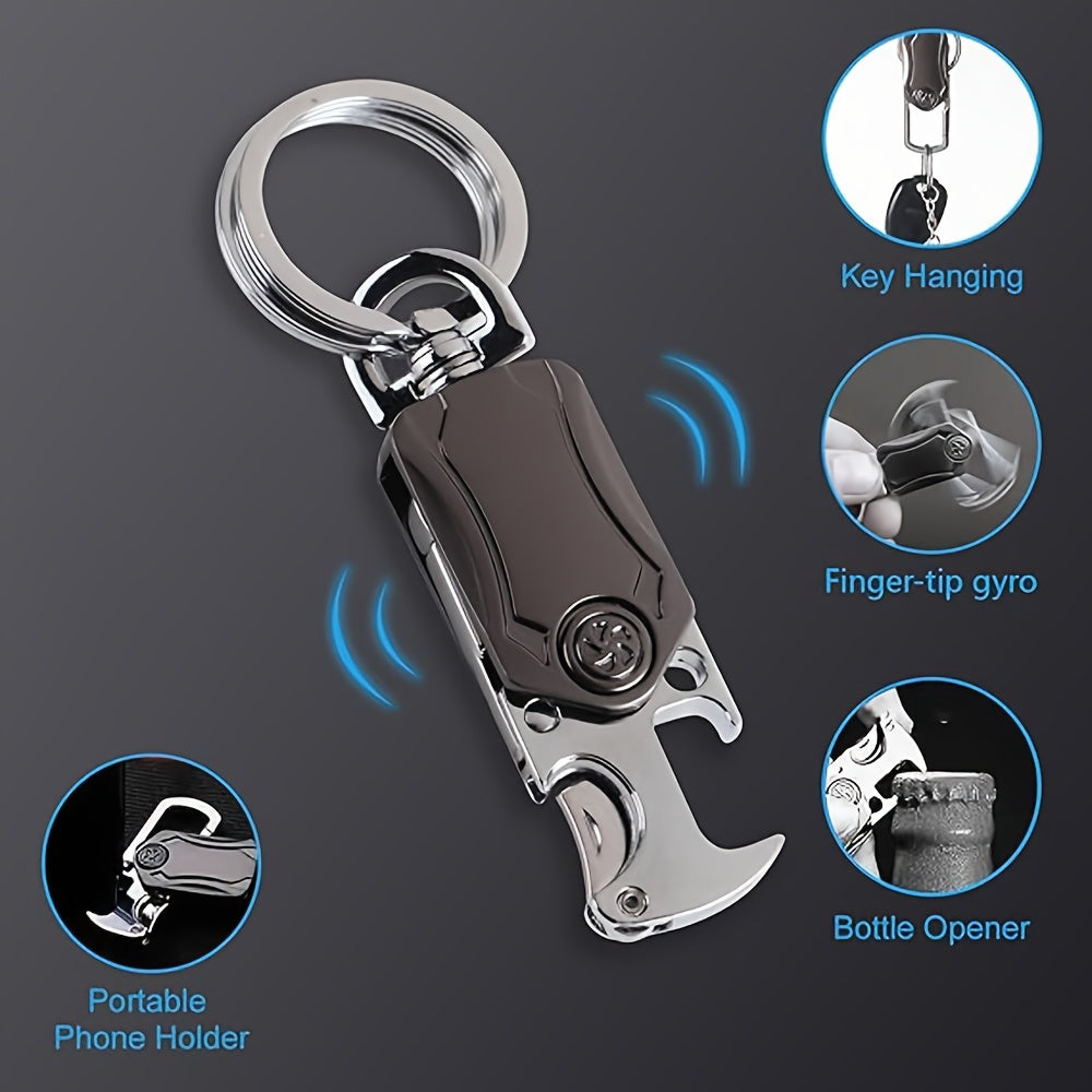 [Top Pick] Men's Multifunctional Keychain with Finger Gyro, Bottle Opener, Phone Holder - Great Gift for Dad, Husband, or Male Friend