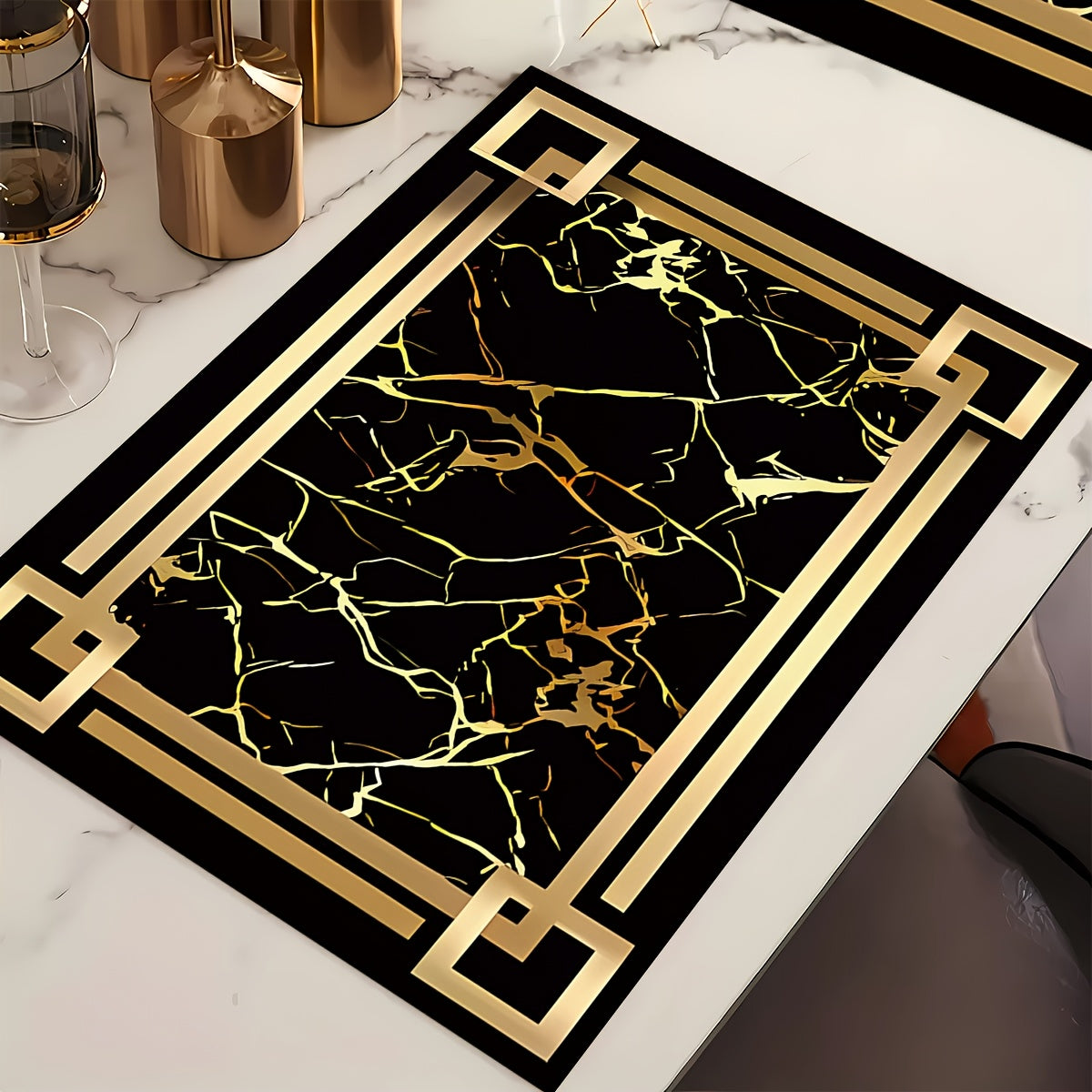 4 black and gold patterned table mats, ideal for kitchen or dining table décor and as a gift.