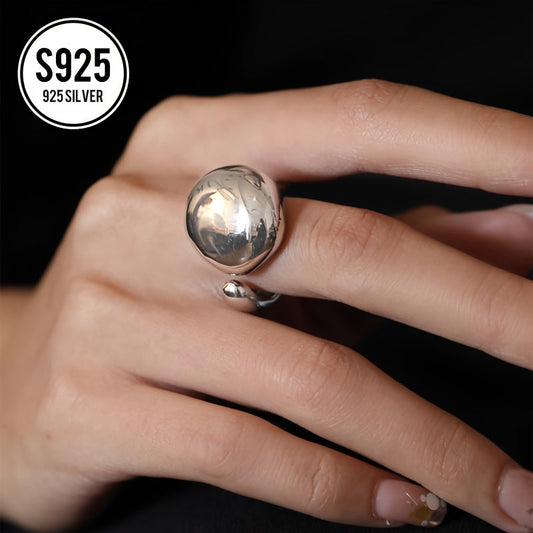 Beautiful and minimalistic 925 Sterling Silver cuff ring, featuring a hypoallergenic geometric dome design that is adjustable for a perfect fit. Suitable for daily wear and gifting, this all-season jewelry piece is ideal for Christmas. Anti-oxidation