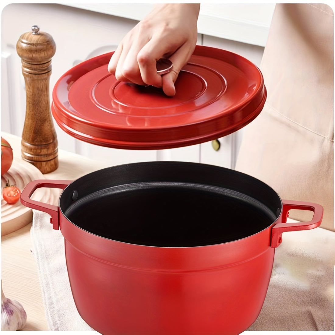 Heavy-duty Dutch oven stockpot made of cast iron with a lid. Non-stick stew pot that is scratch-resistant and heat-resistant, suitable for use with induction cooktops.