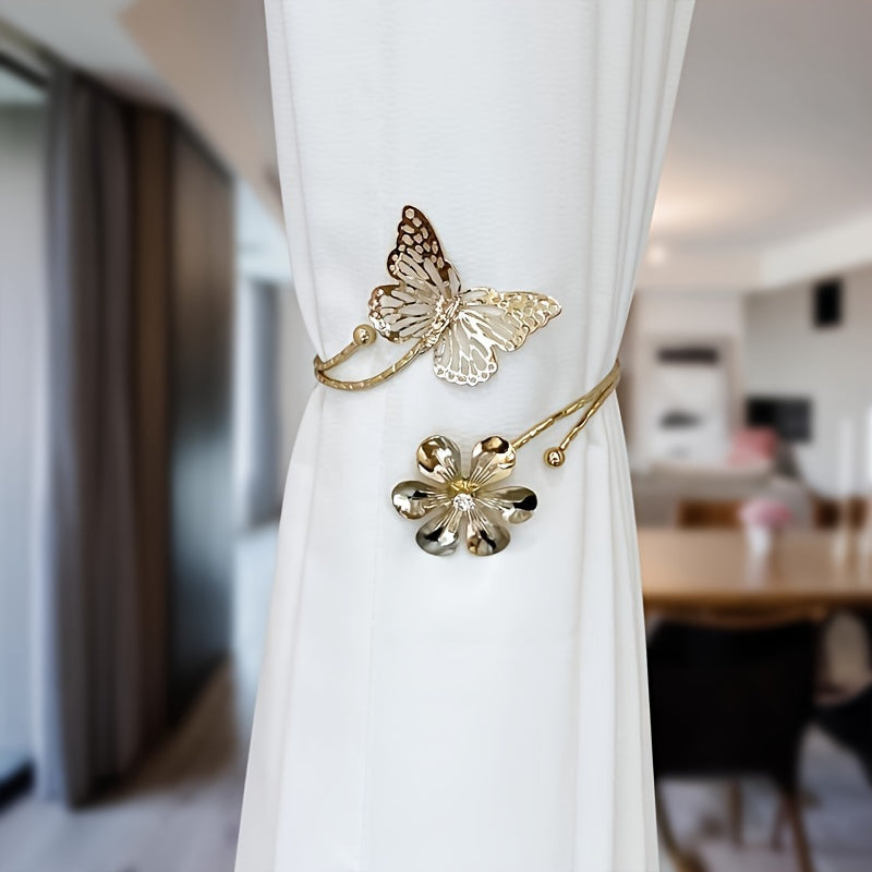 Set of 2 Flower Butterfly Curtain Straps with a Minimalist Hollow Out Design, perfect for tying back curtains in your bedroom or living room for a stylish home decor touch.