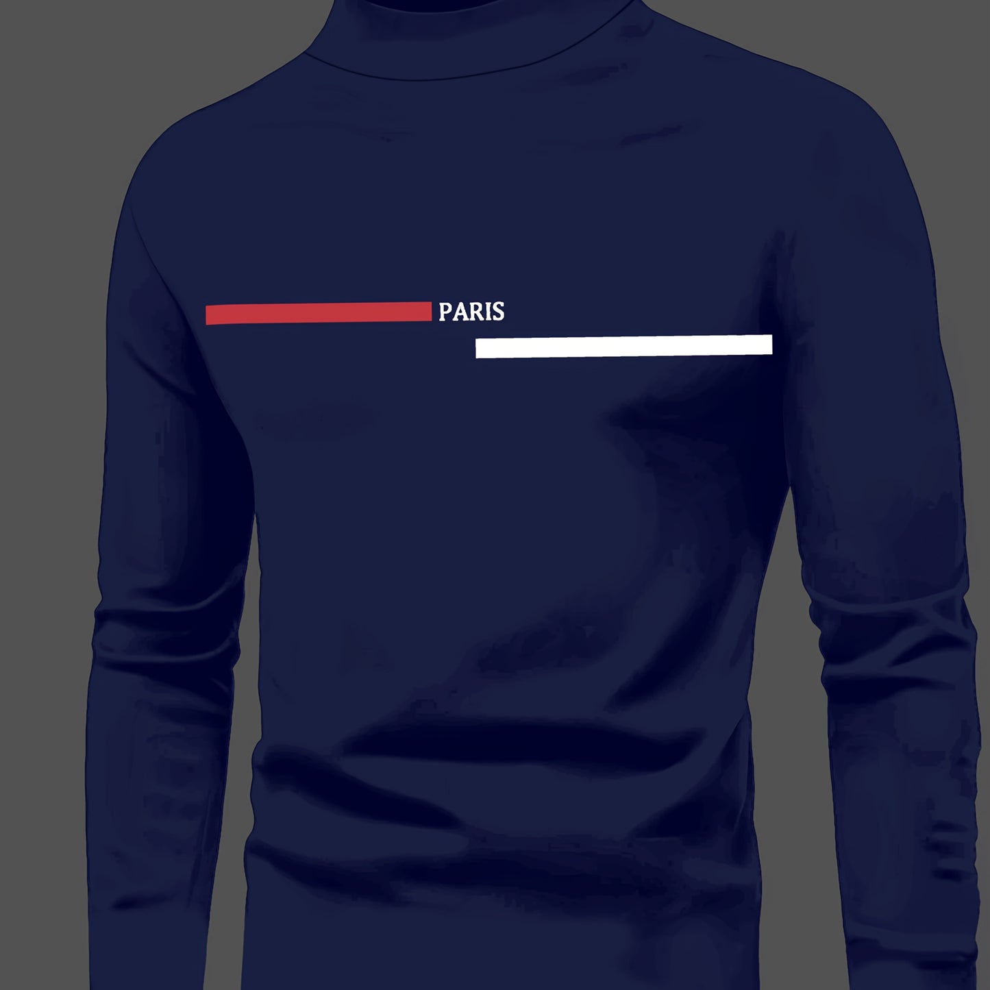 Men's Paris print long sleeve t-shirt, casual crew neck knit polyester top with slight stretch for spring/fall weekends.