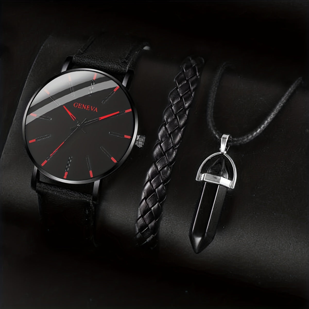 Inexpensive Options for a Casual Look: 1 Men's Quartz Watch, 1 Bracelet, 1 Necklace.