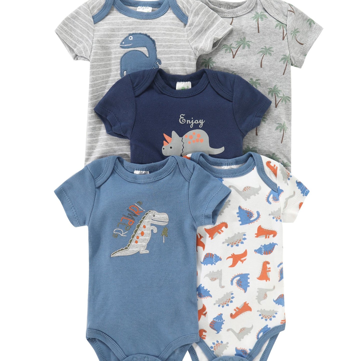 5pc Newborn Baby Boy Bodysuit Set with Cute Graphics for Spring and Fall Outdoor Wear.