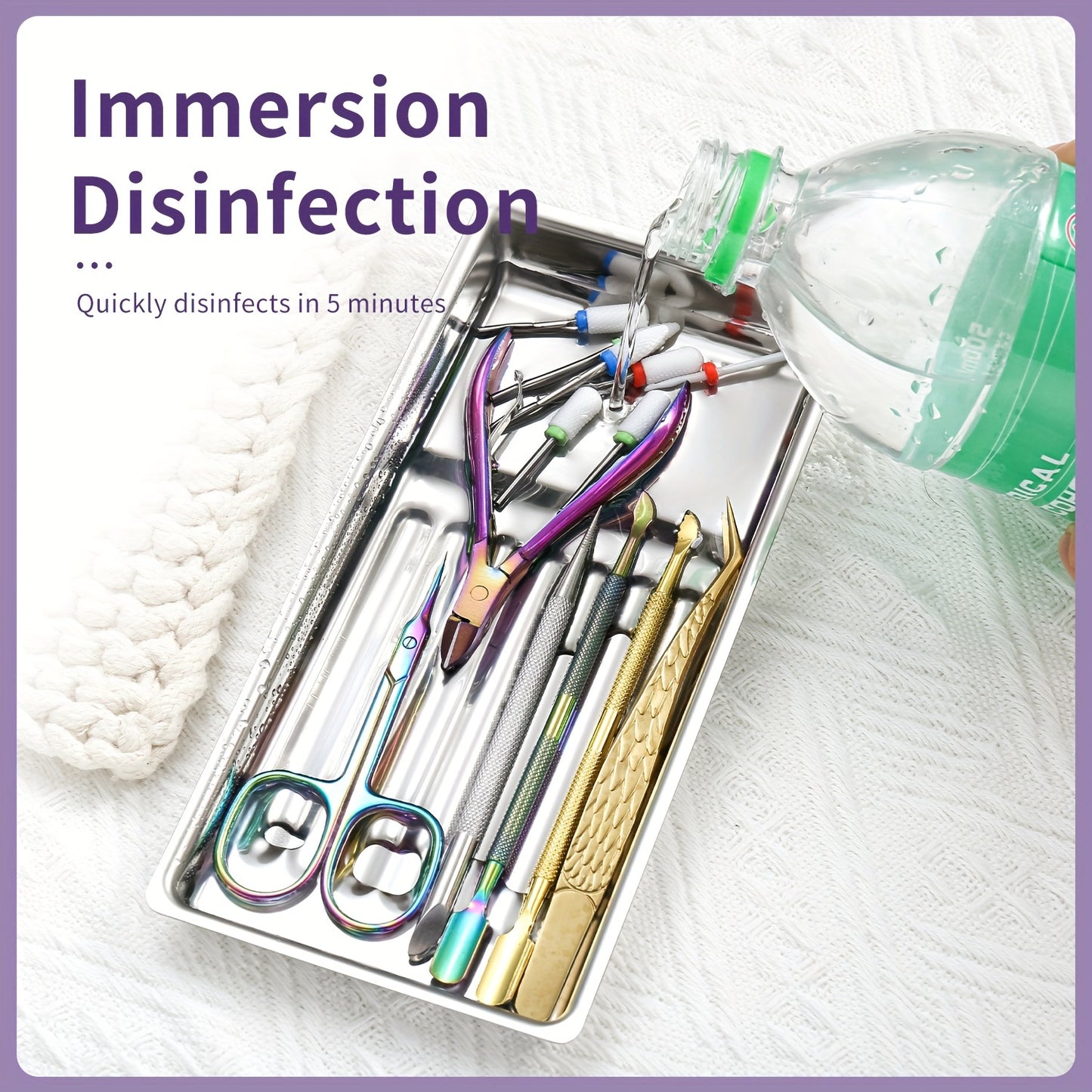 Stainless Steel Nail Tool Disinfection Tray - High-temperature resistant for cuticle nippers and nail drill bits. Fragrance-free sterilization and heat resistant.