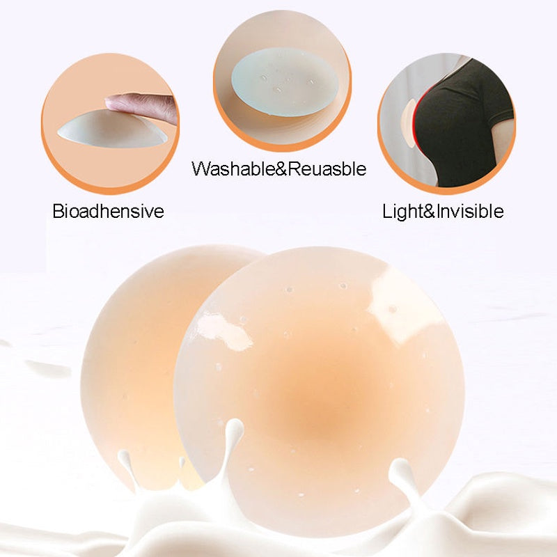 1 pair of breathable, reusable nipple covers for women, seamless and invisible, with adhesive sticky silicone and holes in beige color.