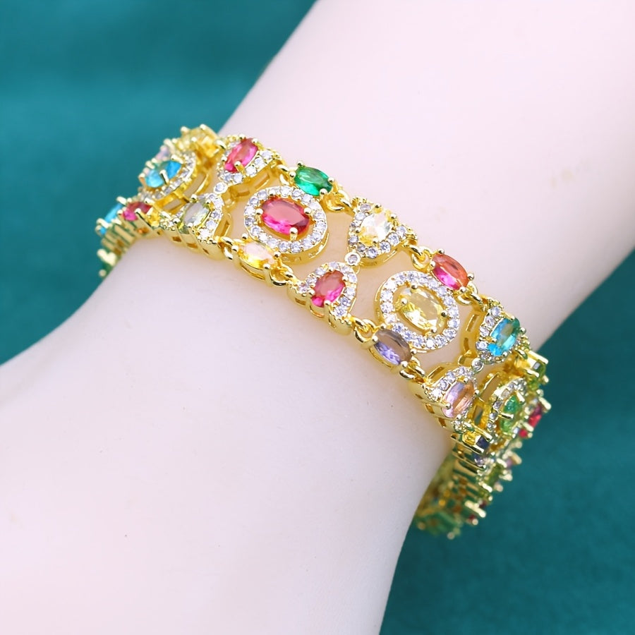 Extravagant Bracelet of 18K Gold Plating with Multicolor Cubic Zirconia - Features Adjustable Clasp, Great for Weddings & Special Events, Perfect Gift for Valentine's Day or Christmas