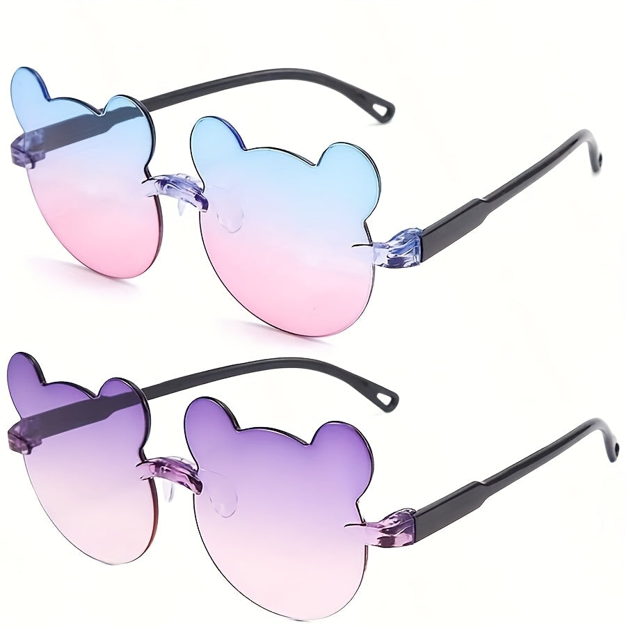 2 bear ear fashion glasses for teens in mixed color PC frame, perfect for New Year, Valentine's Day, and carnival gifts.