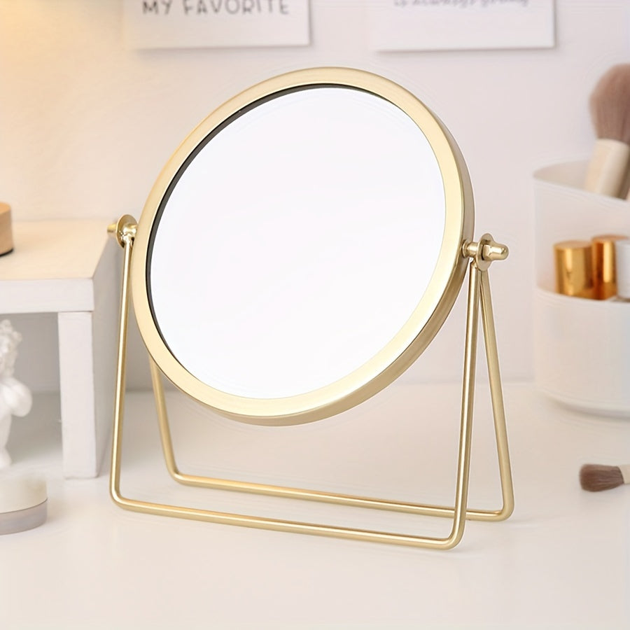 Stylish iron vanity mirror for bedroom with rust-proof finish, no battery required.