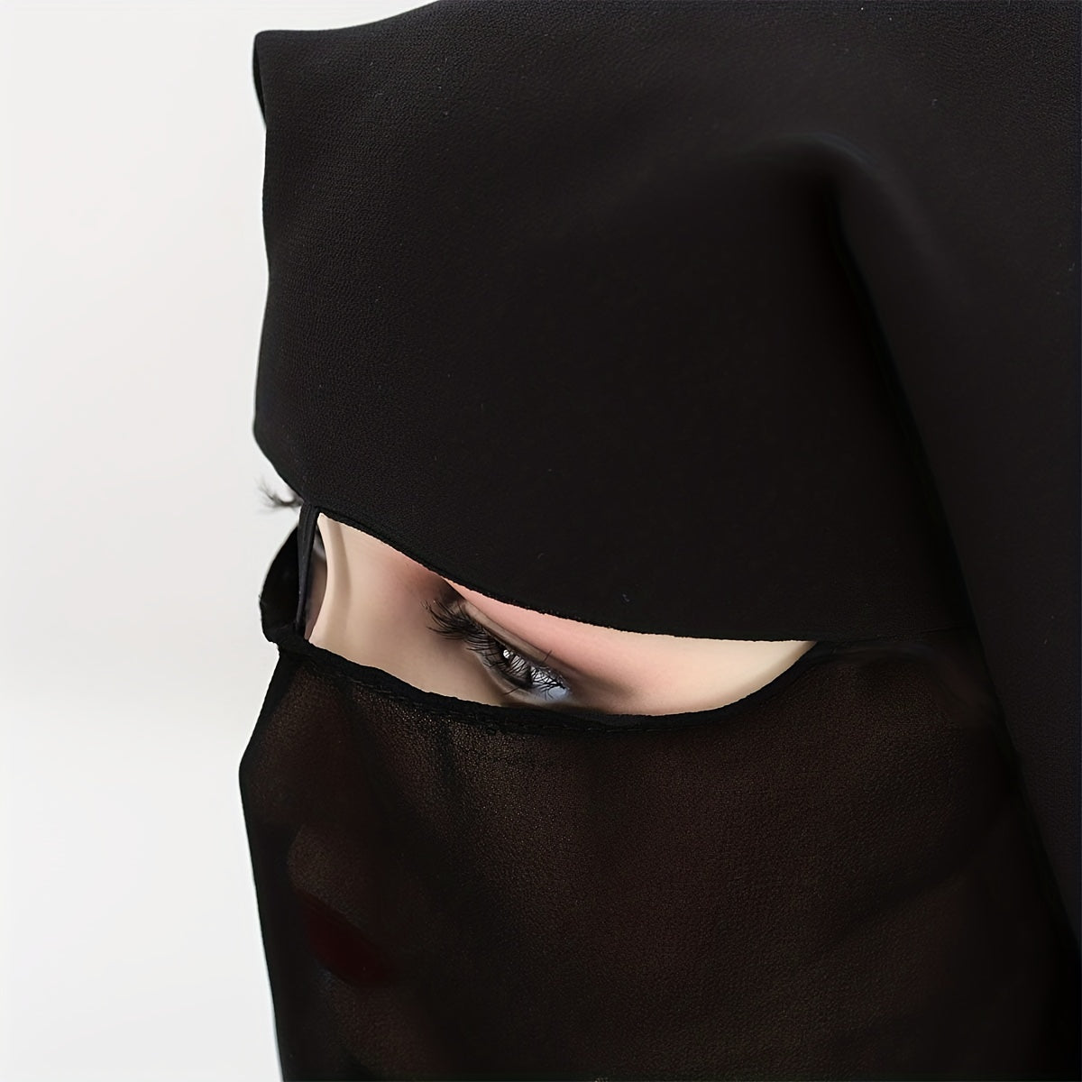 Simple Middle Eastern Ladies Black Chiffon Niqab - Thin, Breathable Face Veil for Sun Protection