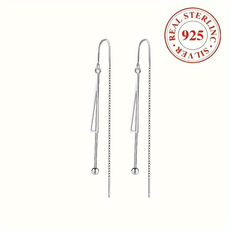 Stylish Hollow Triangle Design Dangle Earrings in 925 Sterling Silver - Hypoallergenic and Elegant Choice for Women's Vintage Luxury Look, Ideal for Casual Wear and Gifting