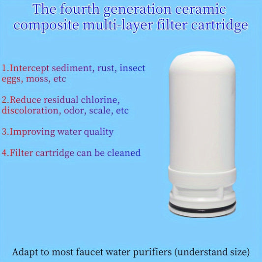 A set of three universal filter elements for faucet water purifiers, featuring a ceramic composite multi-layer design. These filter elements are compatible with most faucet water purifiers and are designed to reduce residual chlorine, scale, heavy