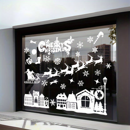 Festive Christmas Sticker Set with Classic Cartoon Design for Windows: Reusable, Simple Application, Size 69.85cm x 179.07cm (L x H)