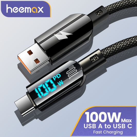 100W Max USB-A to Type C Fast Charging Data Cable for various devices including iPhones and Xiaomi