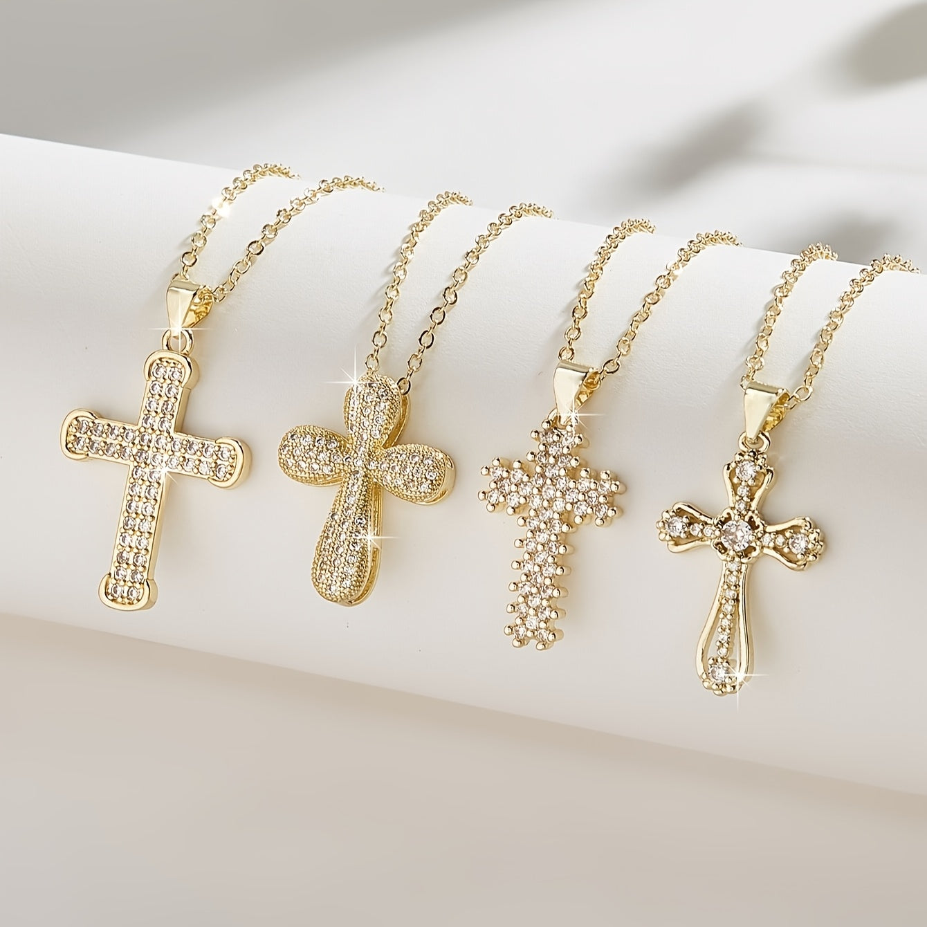 Stylish Cross Pendant Necklace in 14K Gold Plating featuring Synthetic Cubic Zirconia, Religious Charm Symbol, Copper Material, Beautiful Faith-Inspired Present for Girlfriend, Perfect for Everyday and Travel, Ideal Valentine's Day Gift.