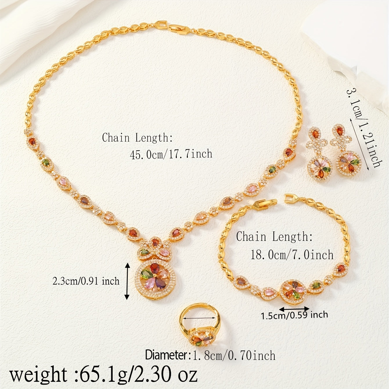 Elegant Women's 4-Piece Jewelry Set with Vintage Luxury Vibe - Featuring 24K Gold Plated Copper and Synthetic Zirconia Stones in a Timeless Circle Motif. Includes Necklace, Bracelet, Ring, and Earrings - Perfect for Weddings, Banquets, or as a Thoughtful