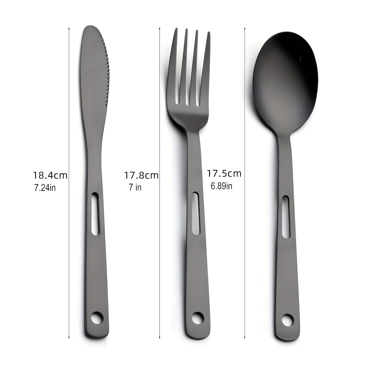 Set of 6 stainless steel tableware pieces for outdoor camping and picnics.