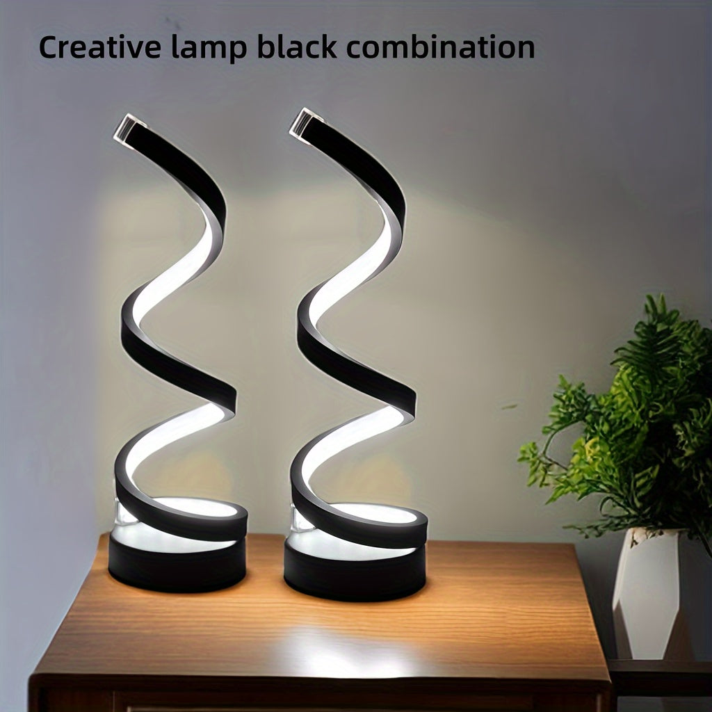 Stylish Spiral LED Desk Lamp - Adjustable brightness, USB-powered, artistic metal design for bedroom, study, or living room - Perfect gift for office or home décor.