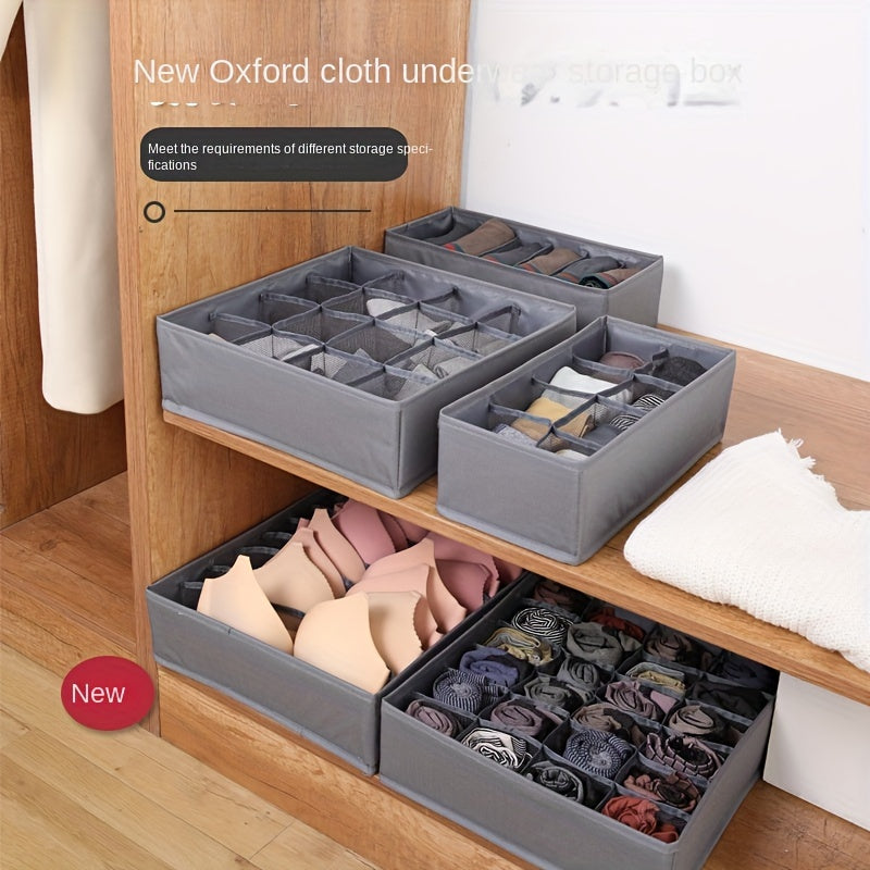 Foldable storage organizer made from durable Oxford cloth with PP board dividers, ideal for organizing underwear, socks, and more while saving space.