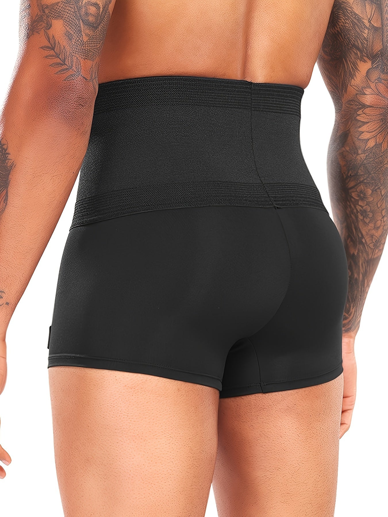 High-waist shapewear shorts for men that slim and control the tummy, ideal for sports and fitness.