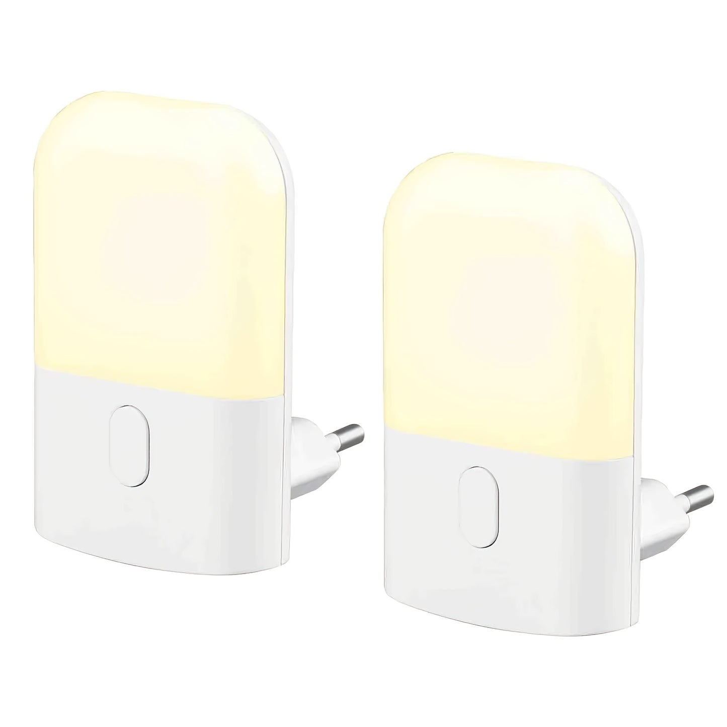 Adjustable brightness 1 or 2 piece plug-in LED night light for bedroom, bathroom, kitchen, corridor, and stairs in warm white.