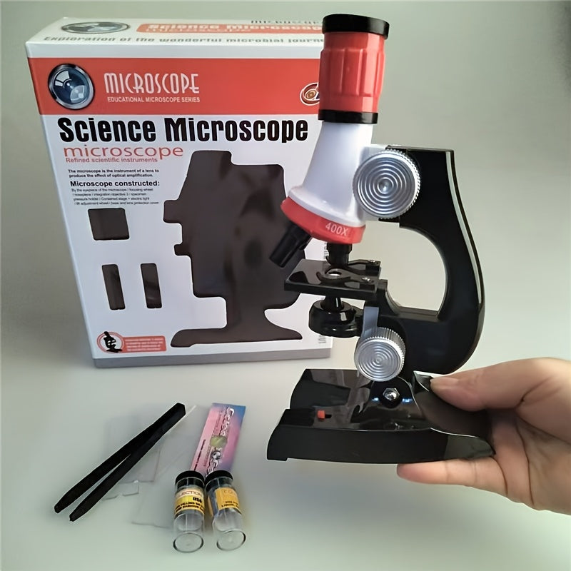 High-definition microscope set for kids with 100X-1200X magnification made of durable ABS material.