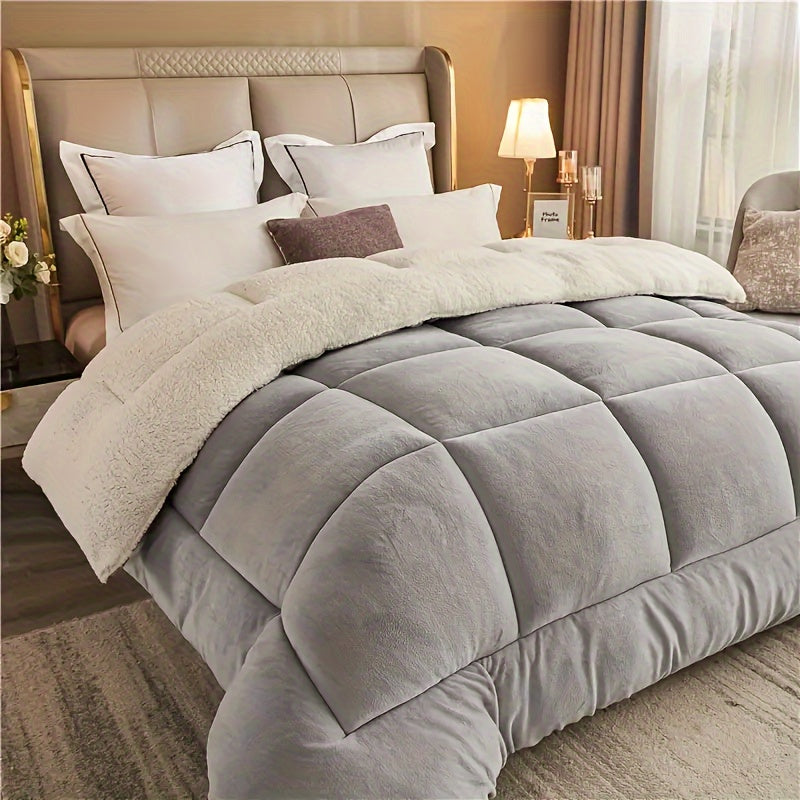 Contemporary Reversible Plaid Comforter - All-Season Quilted Duvet Insert with Box Stitch, Made of Ultra Soft Milk Velvet Fabric and Medium Weight Polyester Fill. This Multipurpose Comforter is Machine Washable and Comes in 9 Sizes. Perfect for a