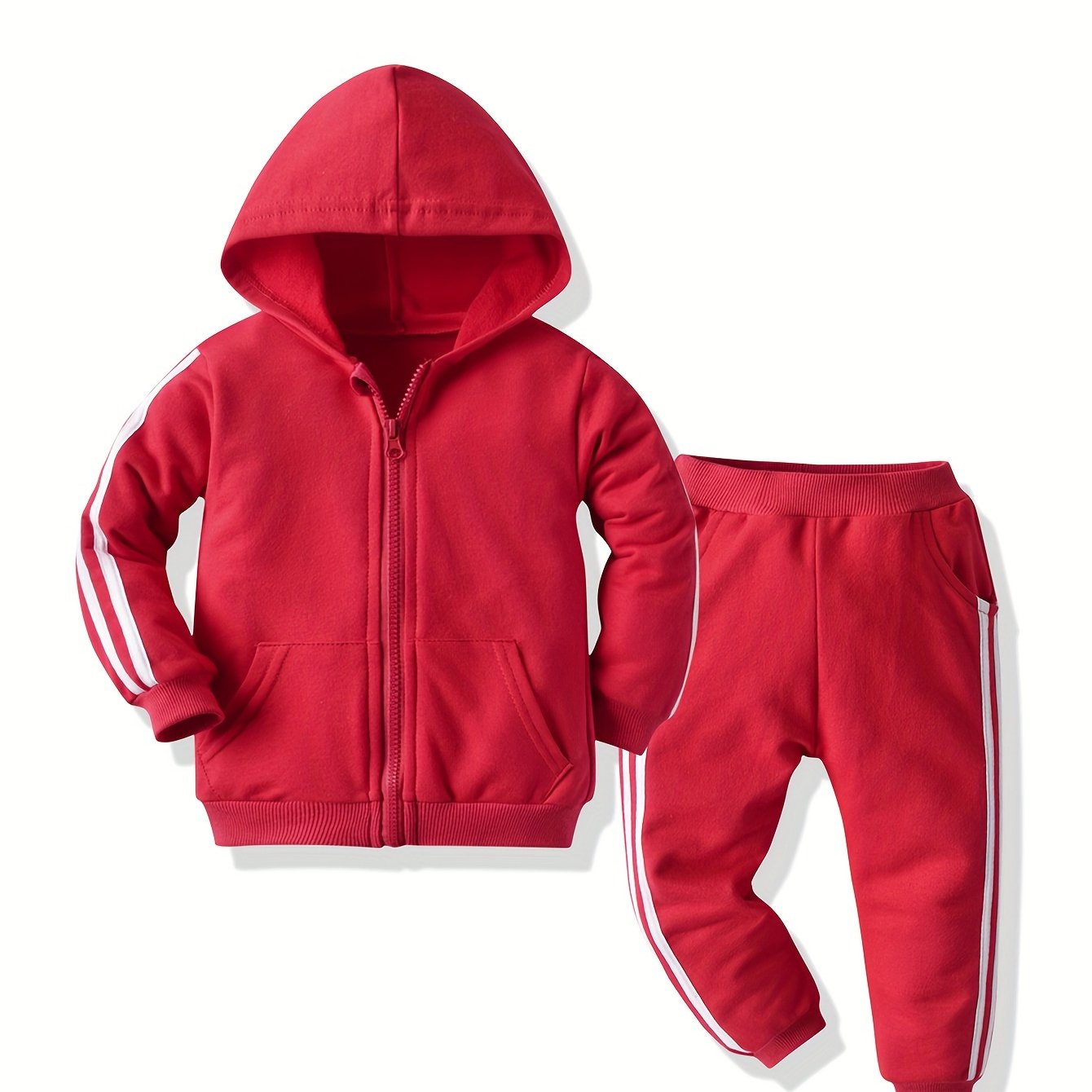 Boy's Sporty Style Jacket Outfit with Zipper Hoodie and Casual Pants Set for Fall/Winter Daily & Outdoor Wear. Great as a gift.