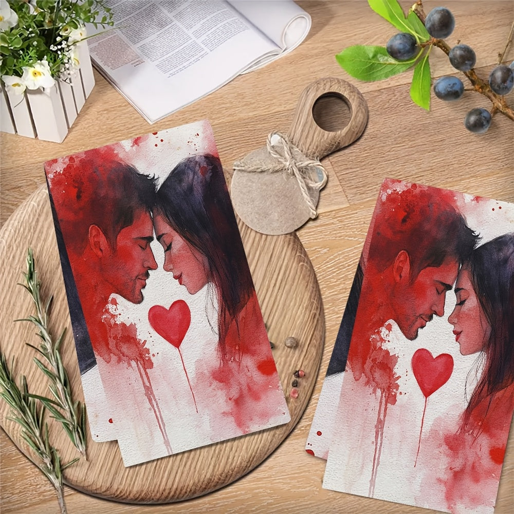 Two ultra-soft kitchen towels featuring an XOXO design, perfect for Valentine's Day. These highly absorbent dish and hand towels are ideal for holiday decoration. They are machine washable and measure 40.64x60.96 cm.