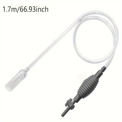 Aquarium cleaner pump with outlet valve for fish tanks, easy-to-use, manual water changer & gravel/sand cleaning tool, available in gray+white colors, 150cm/170cm length.