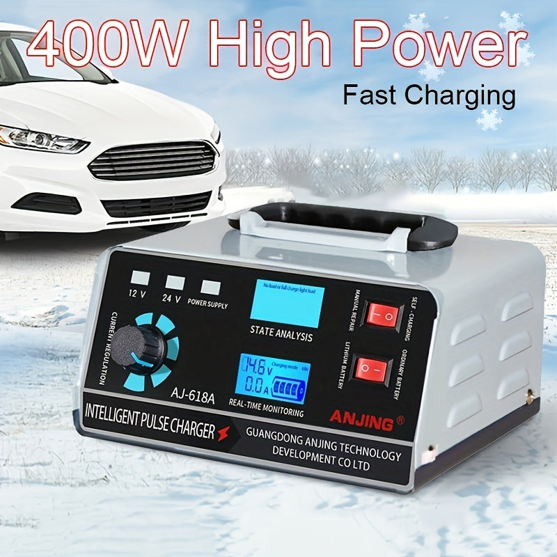 AU Plug Car Battery Charger for 12V 30A/24V 17A 400W Lithium batteries, suitable for car, boat, motorcycle lead acid batteries. Charger maintains battery without battery included.