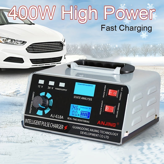 AU Plug Car Battery Charger for 12V 30A/24V 17A 400W Lithium batteries, suitable for car, boat, motorcycle lead acid batteries. Charger maintains battery without battery included.