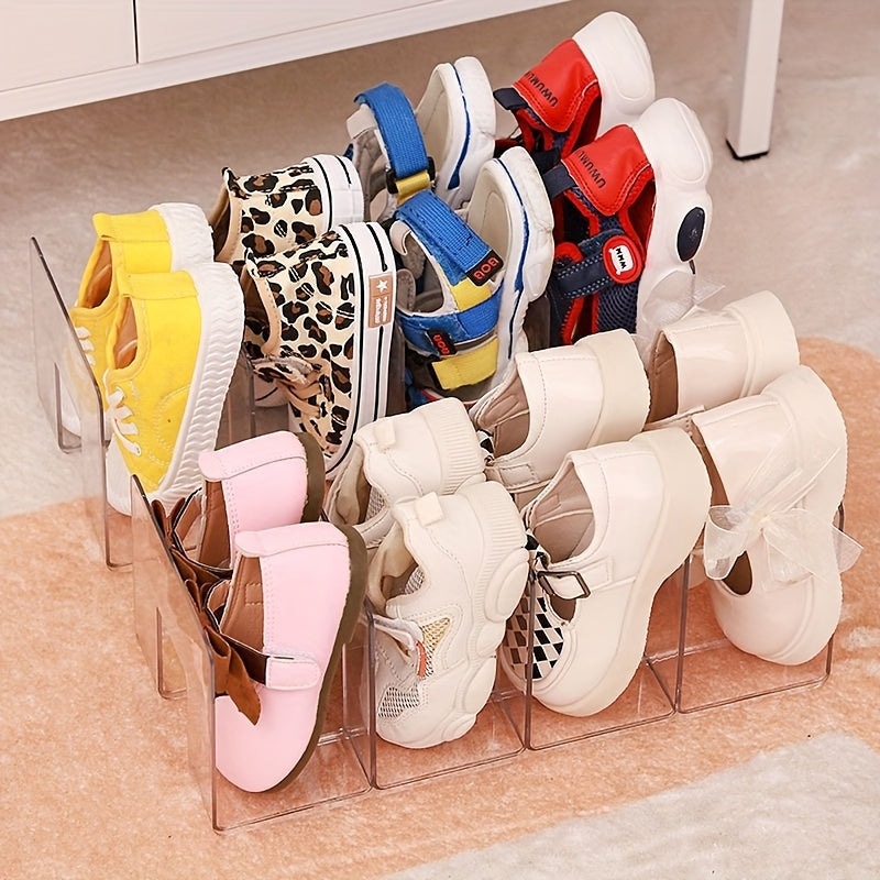 Acrylic Shoe Organizer with 4 Section Shoe Rack for Baby and Children's Shoes. No Wood or Power Required, Floor-Mounted for Versatile Home Entryway Storage.