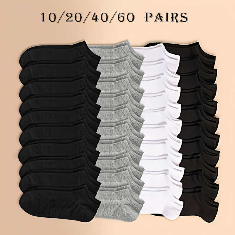 Breathable and lightweight ankle socks in packs of 10, 20, 40, or 60, ideal for sports and daily wear.