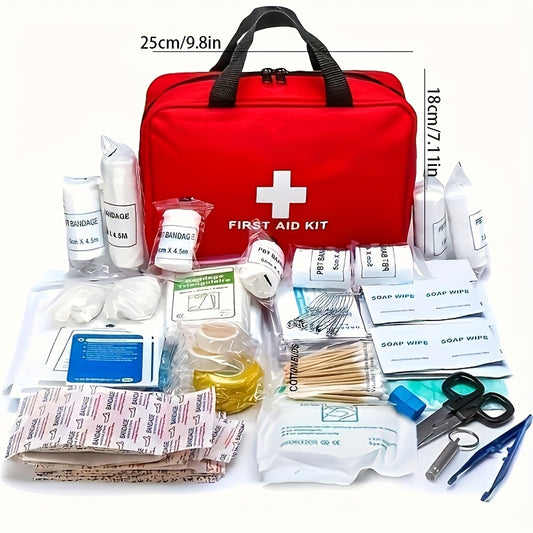 Luxury First Aid Kit (200/210pcs) in Red, with Scissors and Essential Items for Hunting, Hiking, and Camping Emergencies