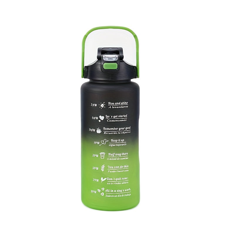 Set of three gradient sports water bottles with time markers, straws, and leak-proof design made of BPA-free PC material. Perfect for various activities and gifting occasions.